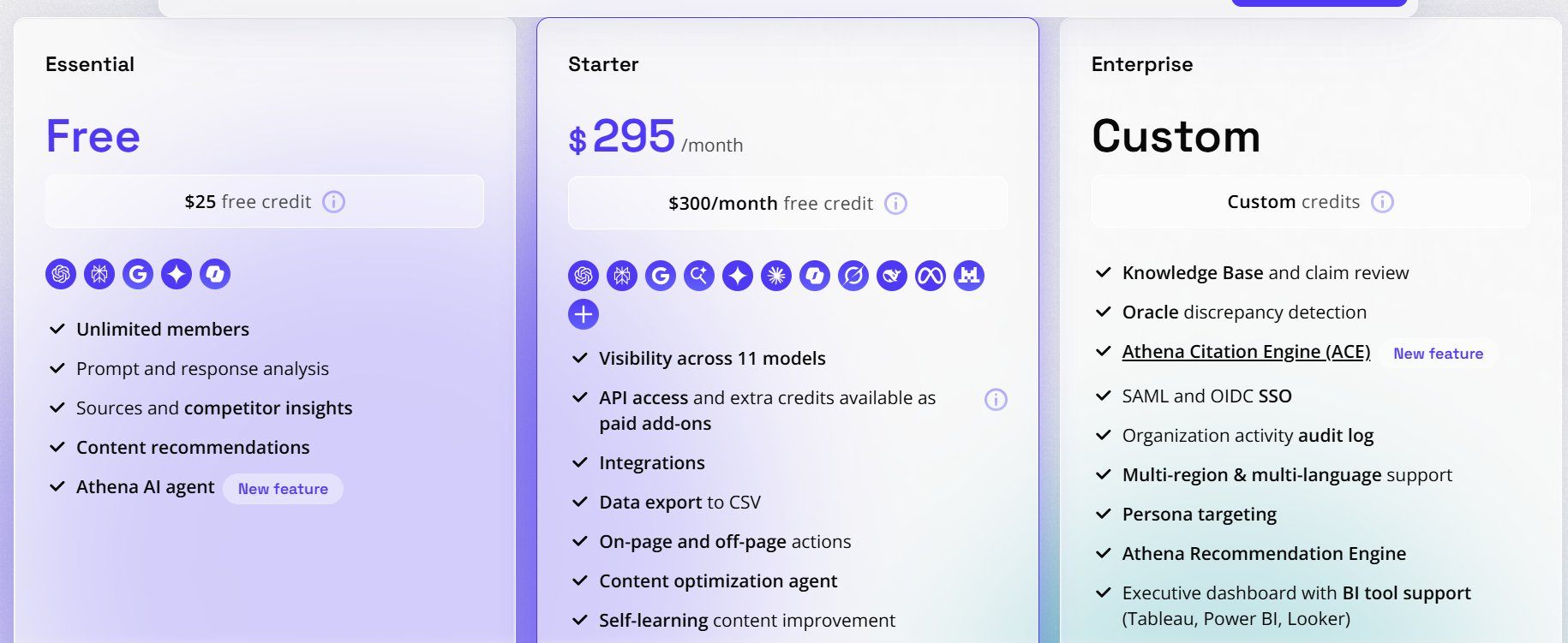 AthenaHQ pricing screenshot