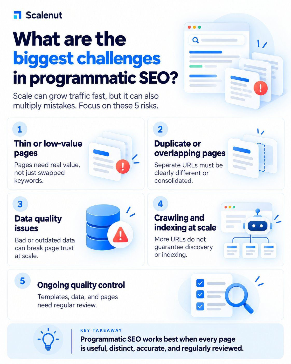 An infographic on What are the potential challenges of programmatic SEO.