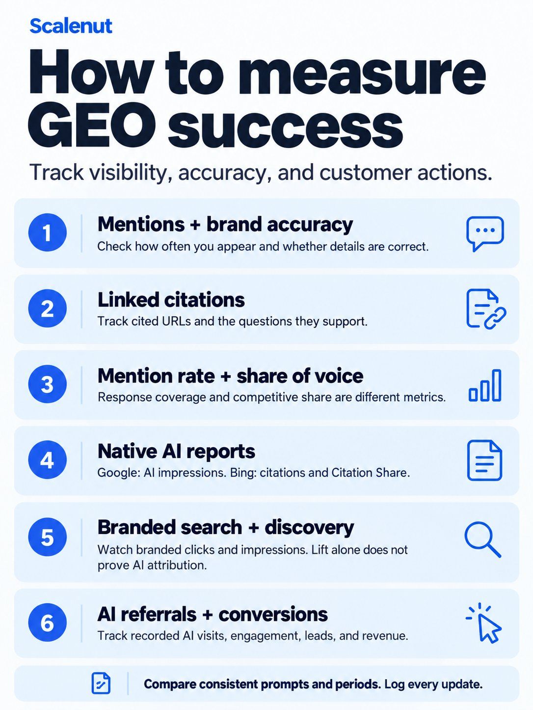 An infographic on how do you measure success in GEO AI search optimization.