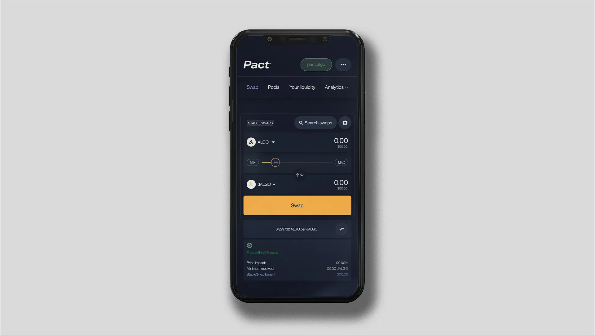 Mobile phone showing crypto interface