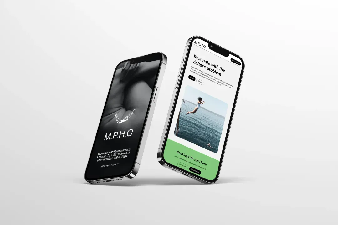 Phone mockup of two phones, with Murwillumbah Physio branding 
