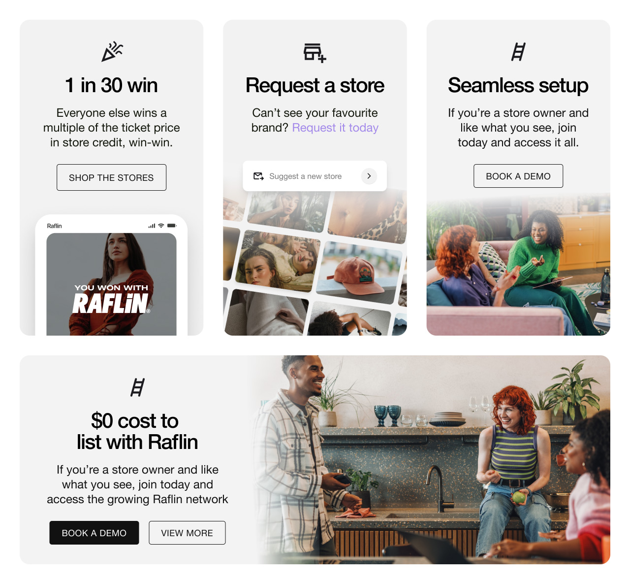 Various website components with images of happy people
