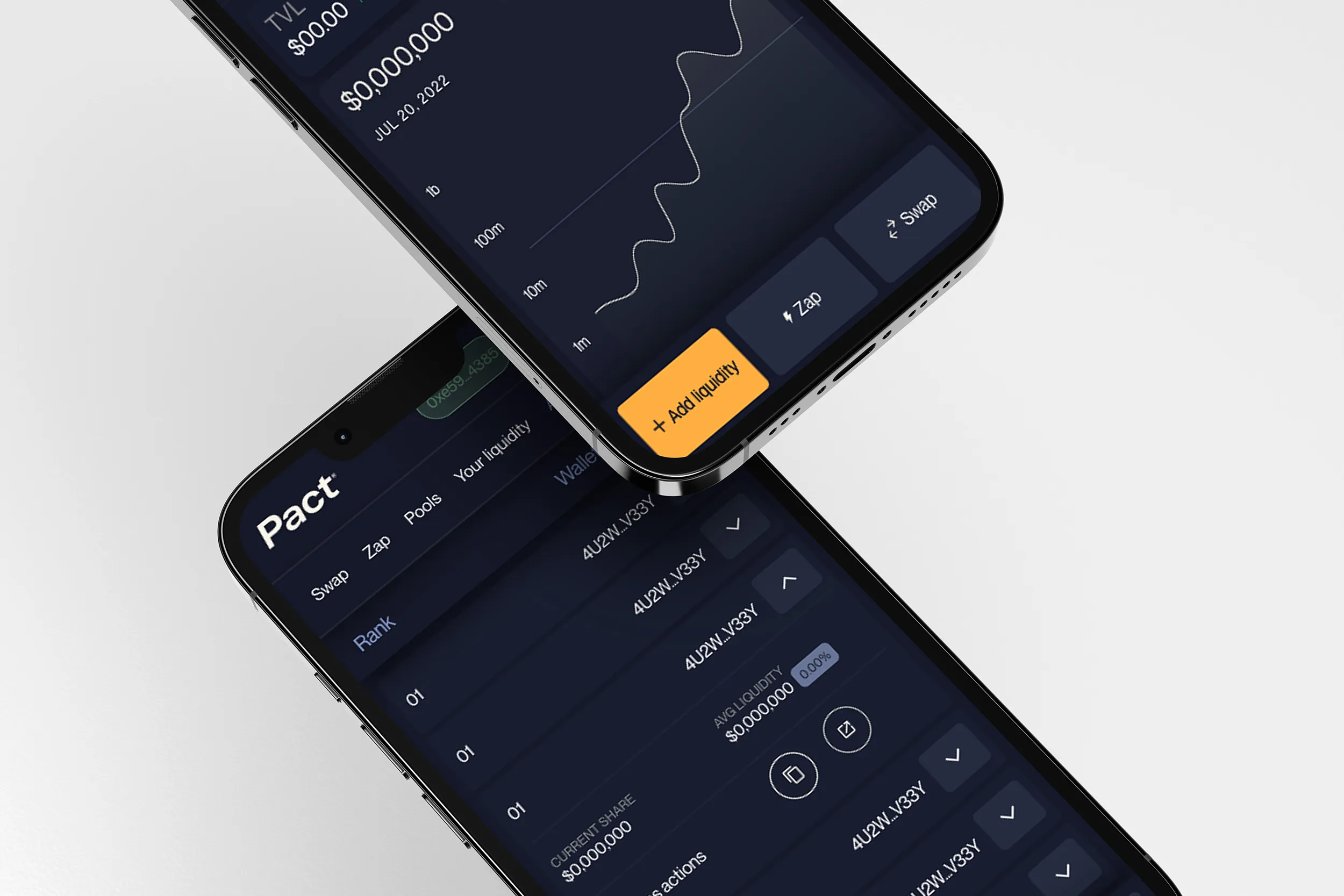 Two phones showcasing DEFI interface