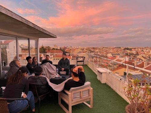 Jamie and Constance on beach in Foz