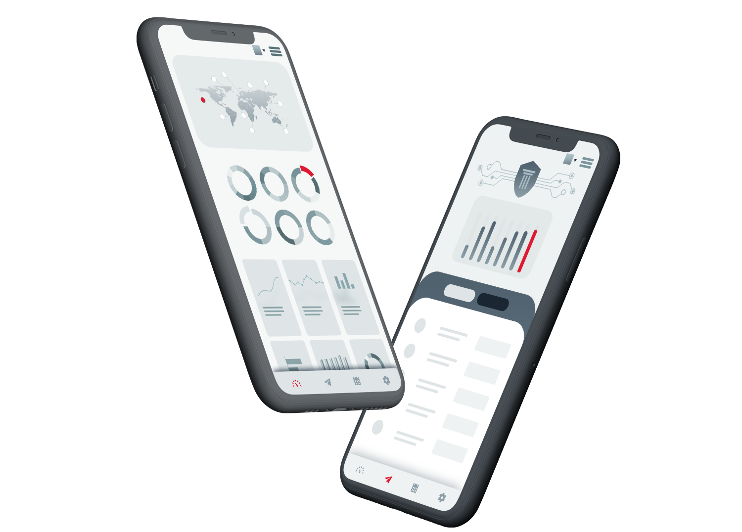 Two mobile phones with graphs and charts