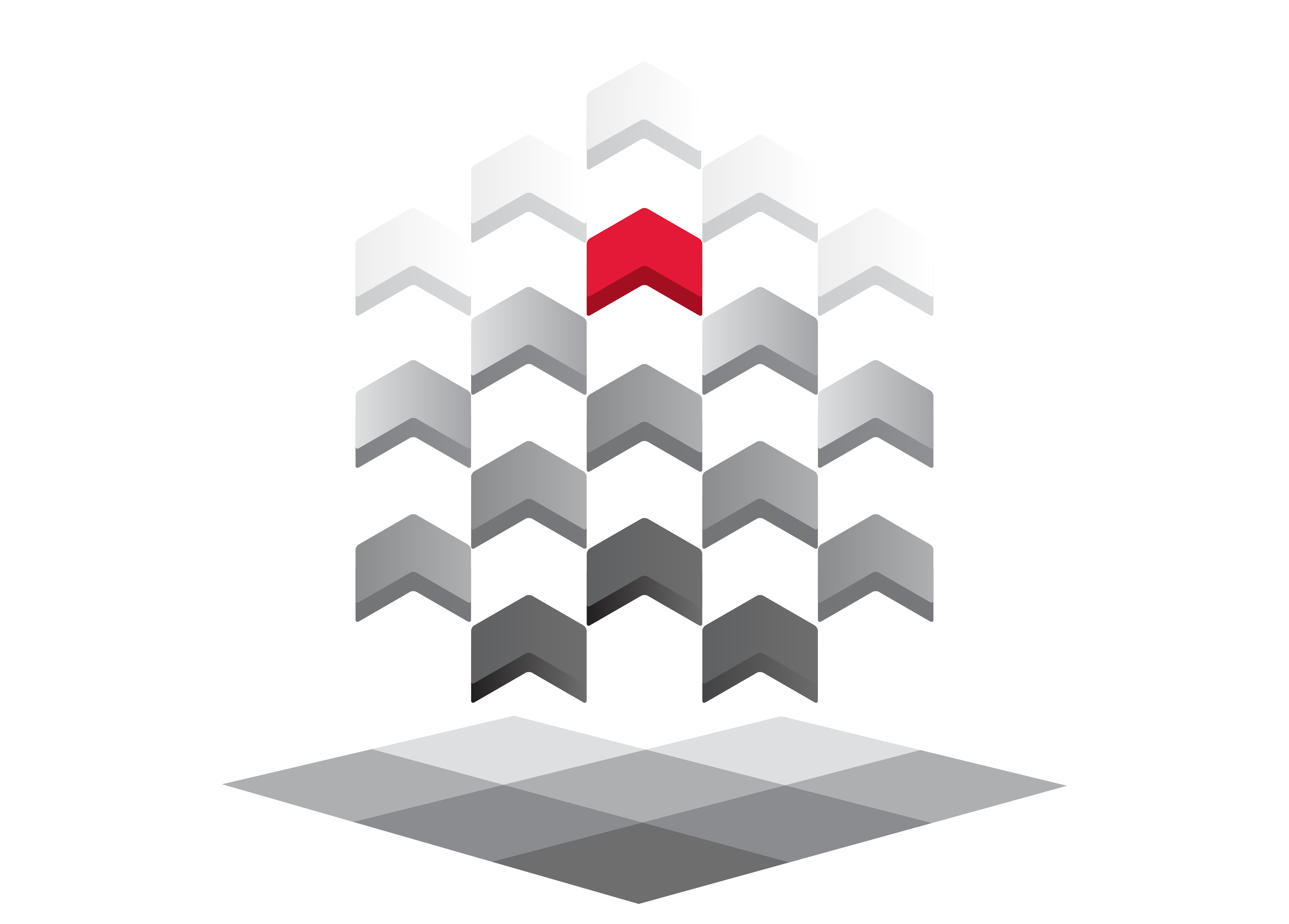 3D-looking gray arrows pointing up with one red arrow in the middle