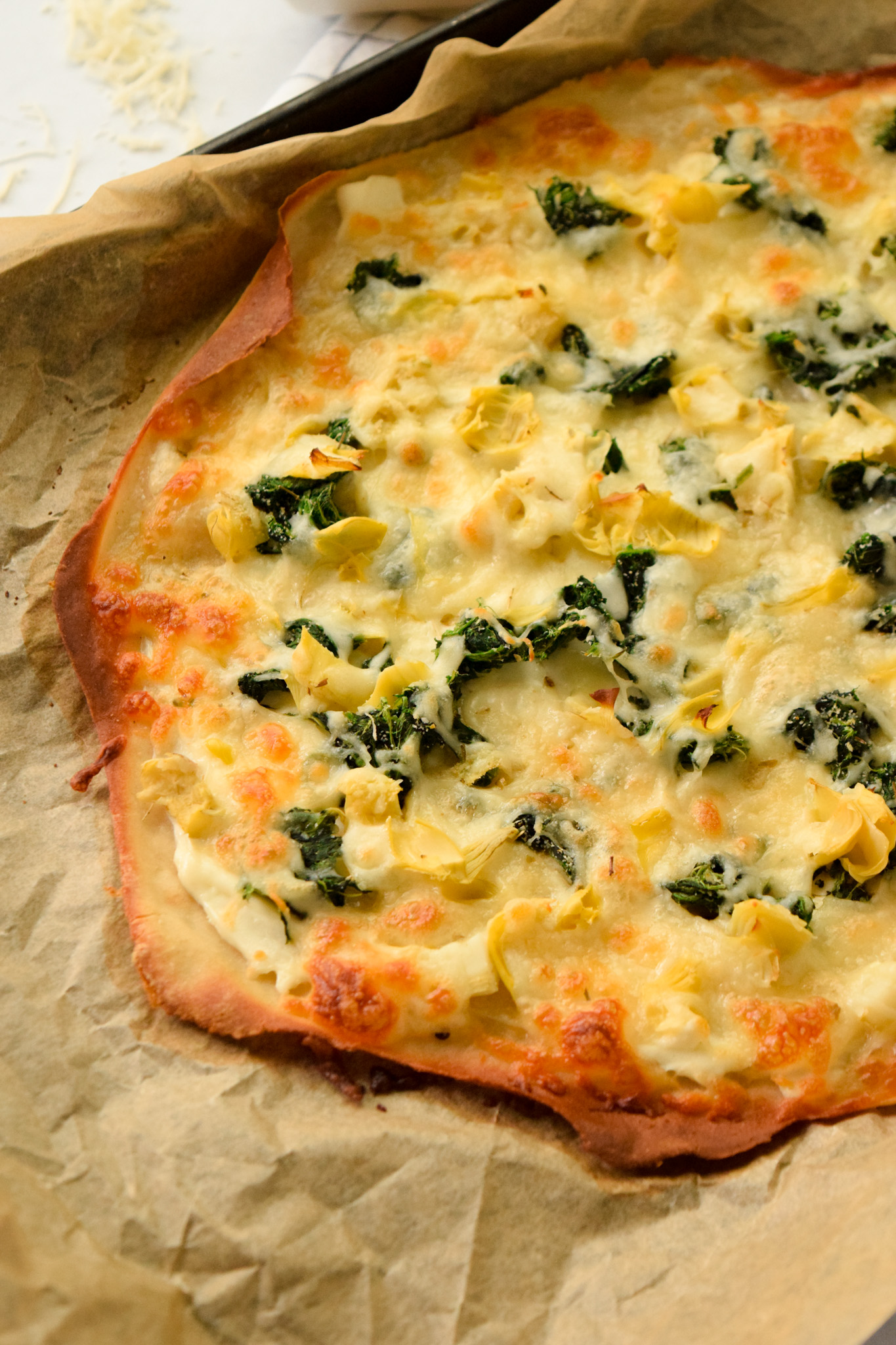 Gluten Free Spinach Artichoke Flatbread