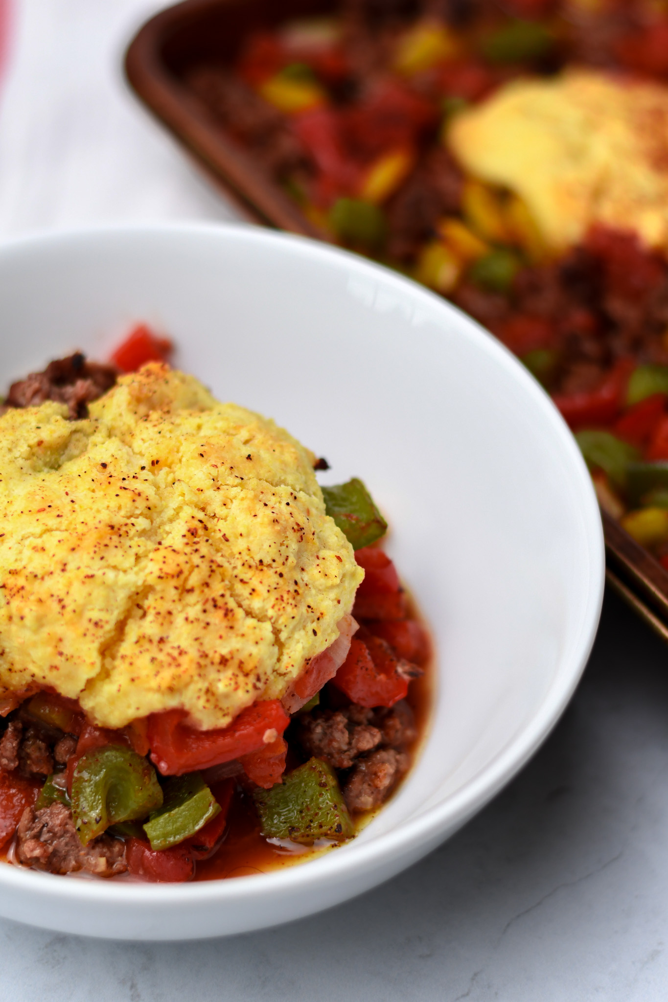 sheet pan chili with a gluten free cornbread topper