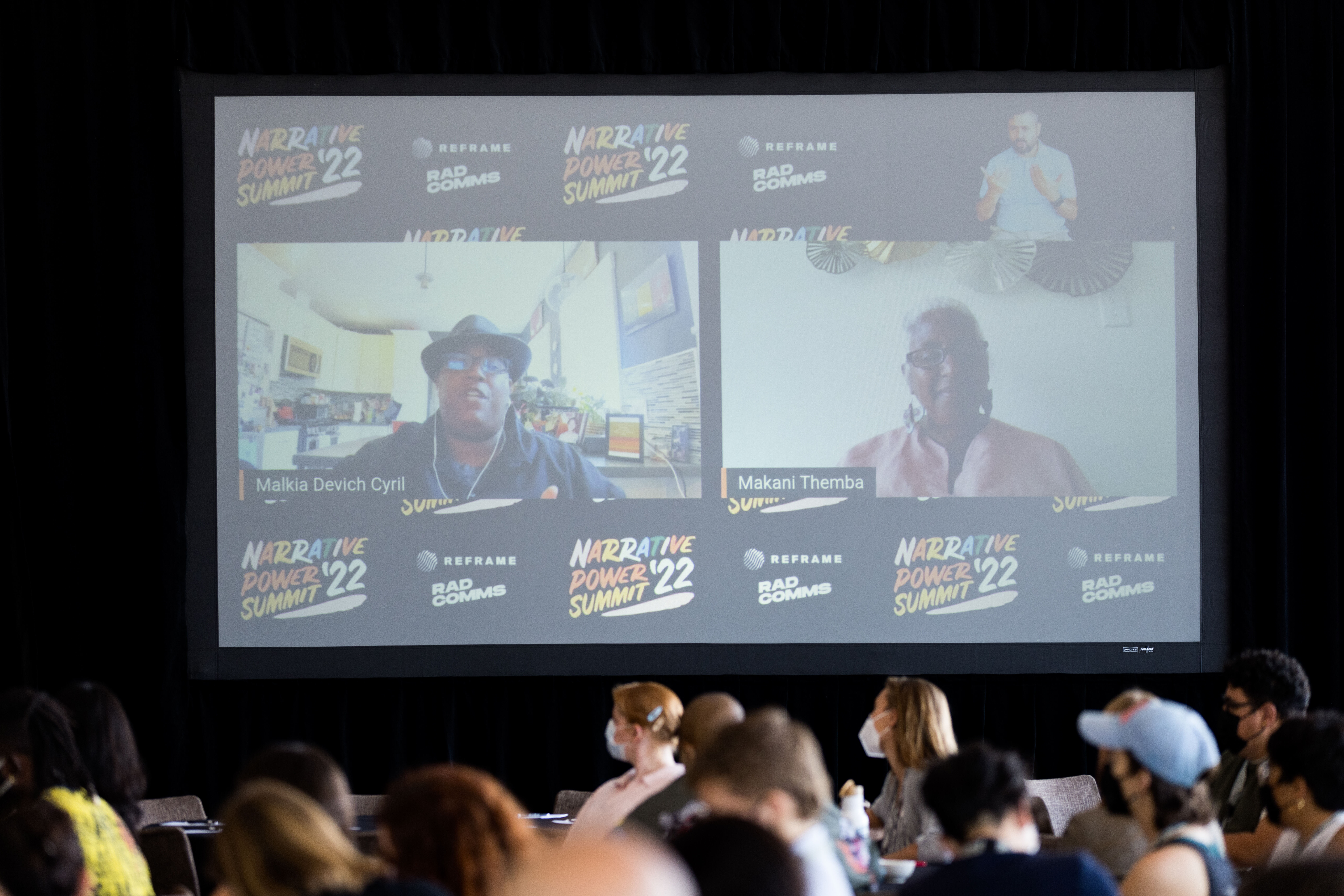 ReFrame Advisory Committee members, Malkia Cyril and Makani Themba, addressing participants at NPS ‘22 opening ceremony