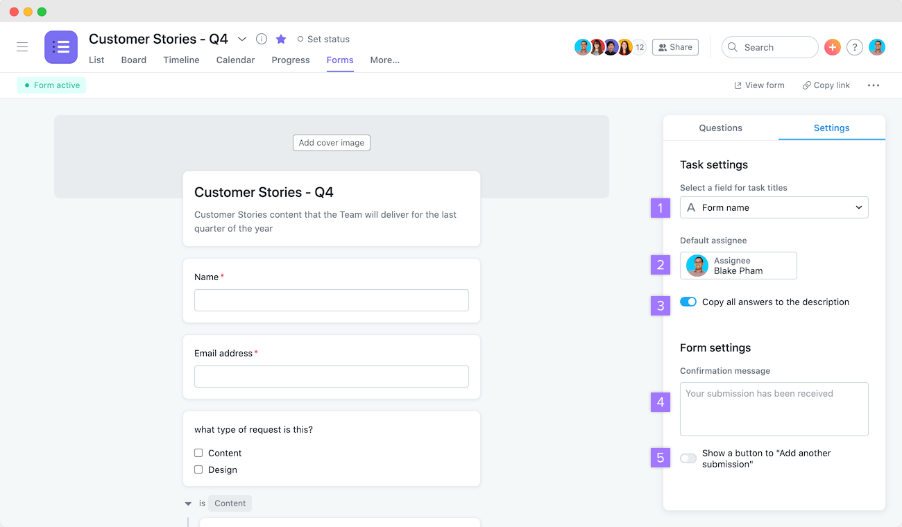 Asana automate form fields