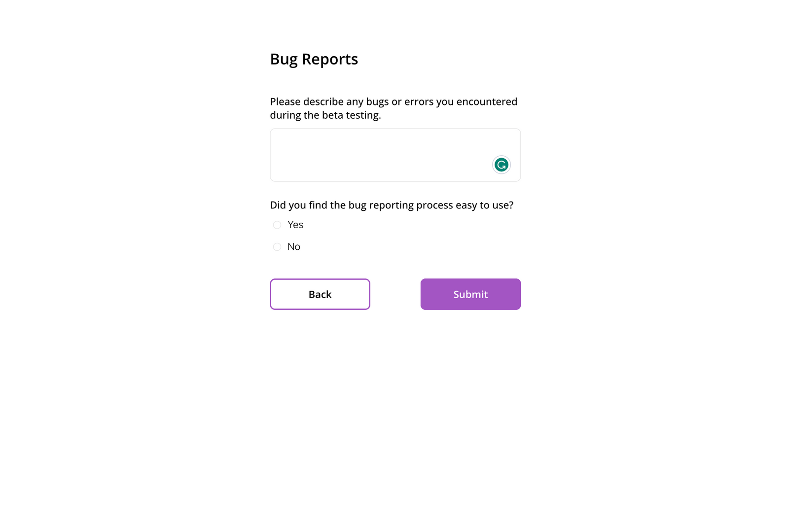 Beta Testing Feedback Survey - Form Template
