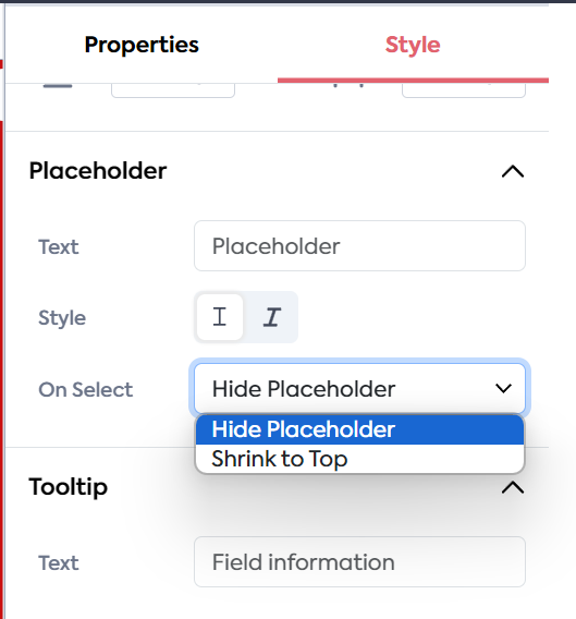 Feathery form placeholder text options