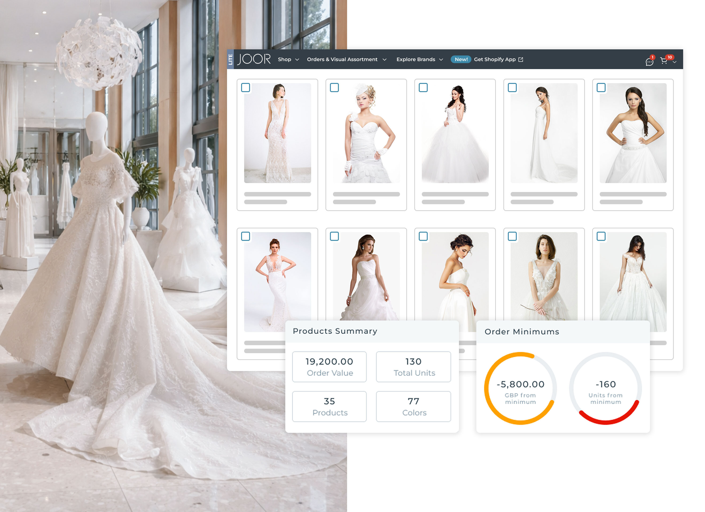 订单管理系统,通过数字产品目录展示婚纱产品