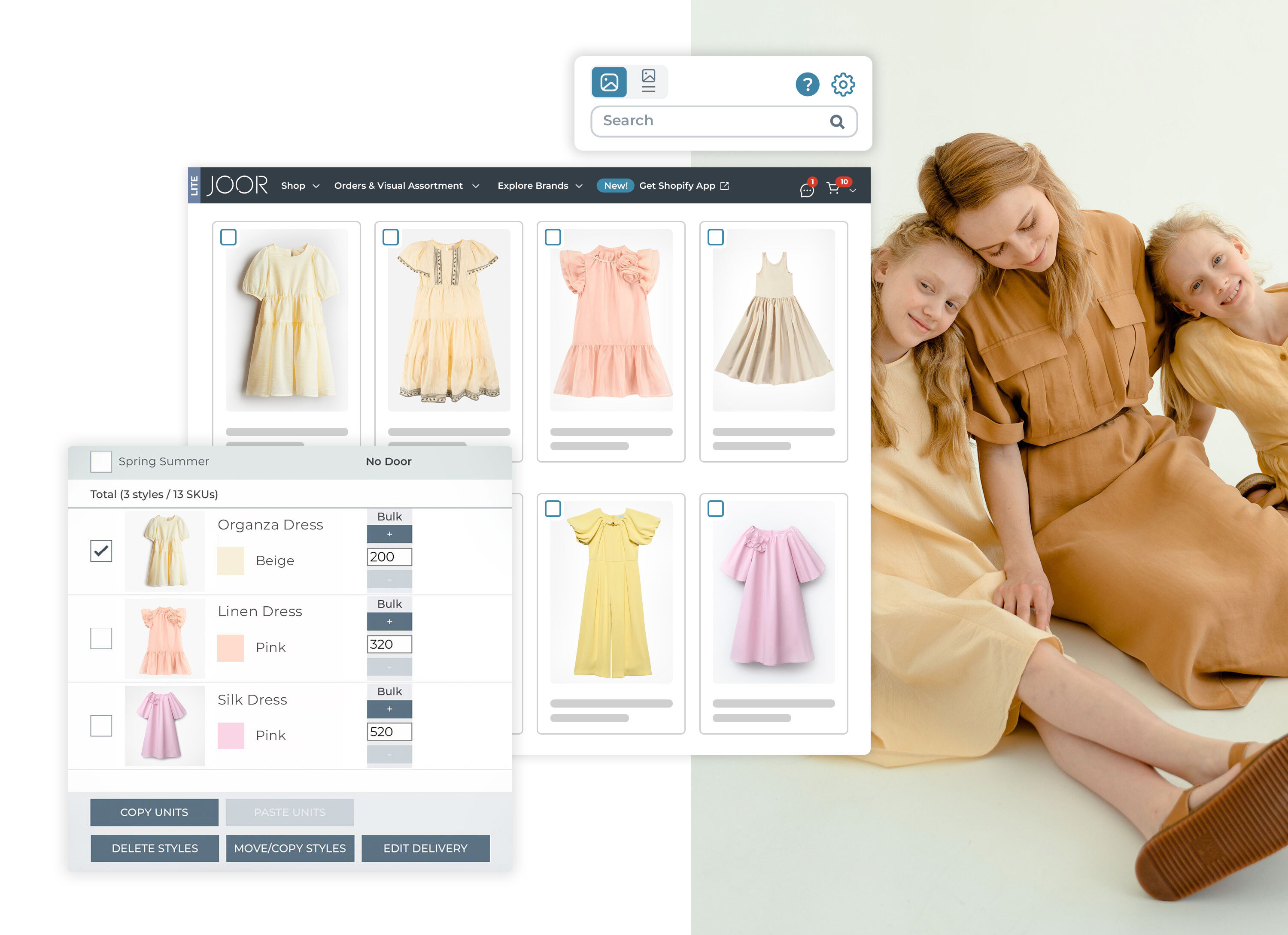 Childrenswear products showcased on digital linesheets