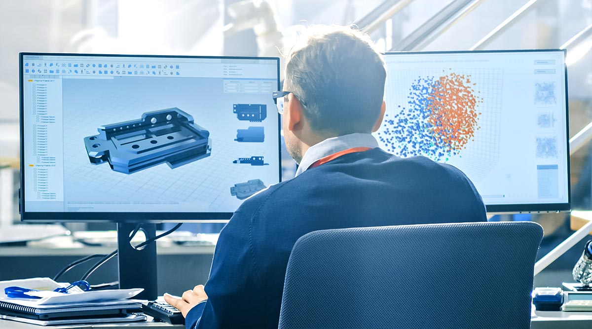 A designer that uses CAD is creating 3D model of a real-world object and simulates its different views.