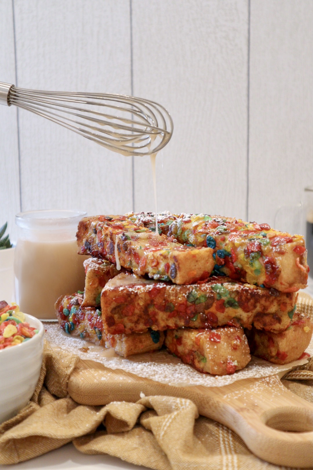 Milk and Cereal Fruity Pebbles French Toast Sticks