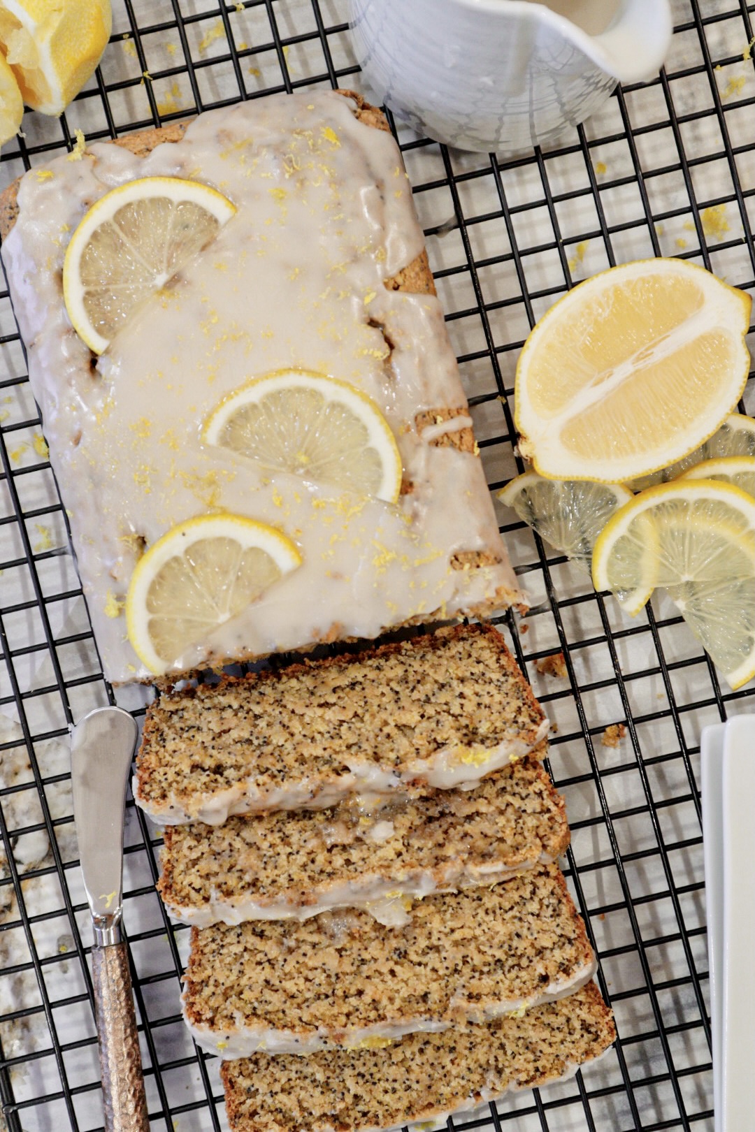 Blender Vegan Lemon Poppy Seed Loaf with a Lemon Vanilla Glaze
