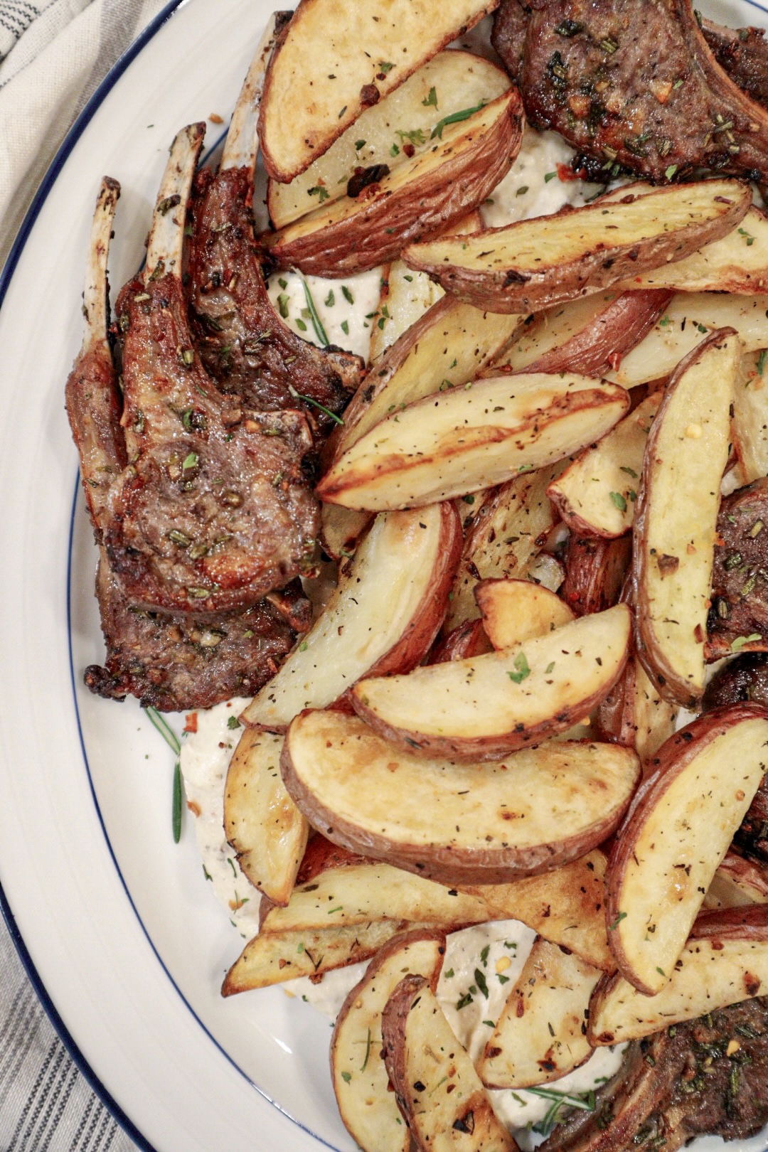 Air Fryer Baby Lamb Chops Lollipops with Whipped Feta and Red Potatoes