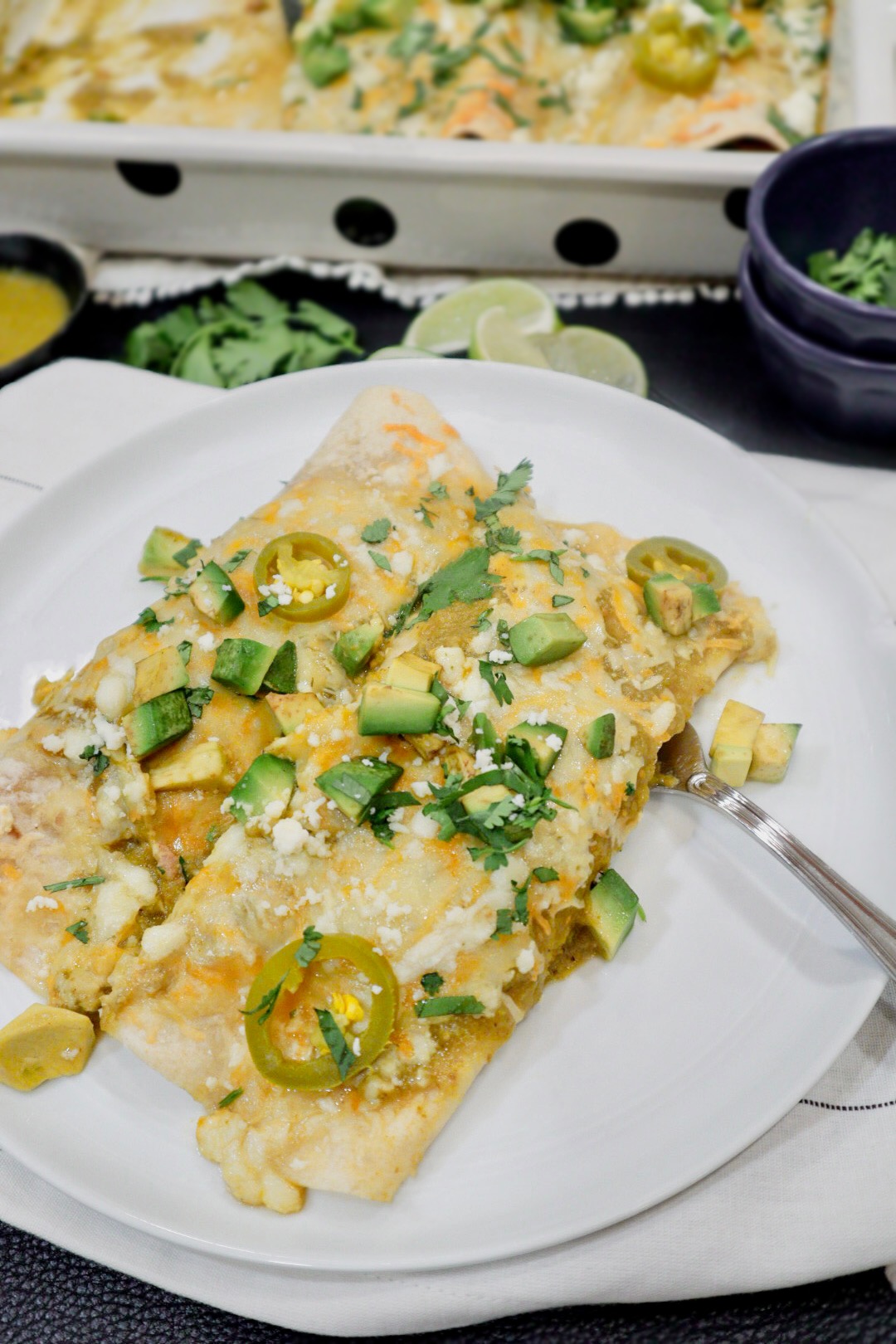 Turkey "Chorizo", Black Bean and Spinach Verde Enchiladas