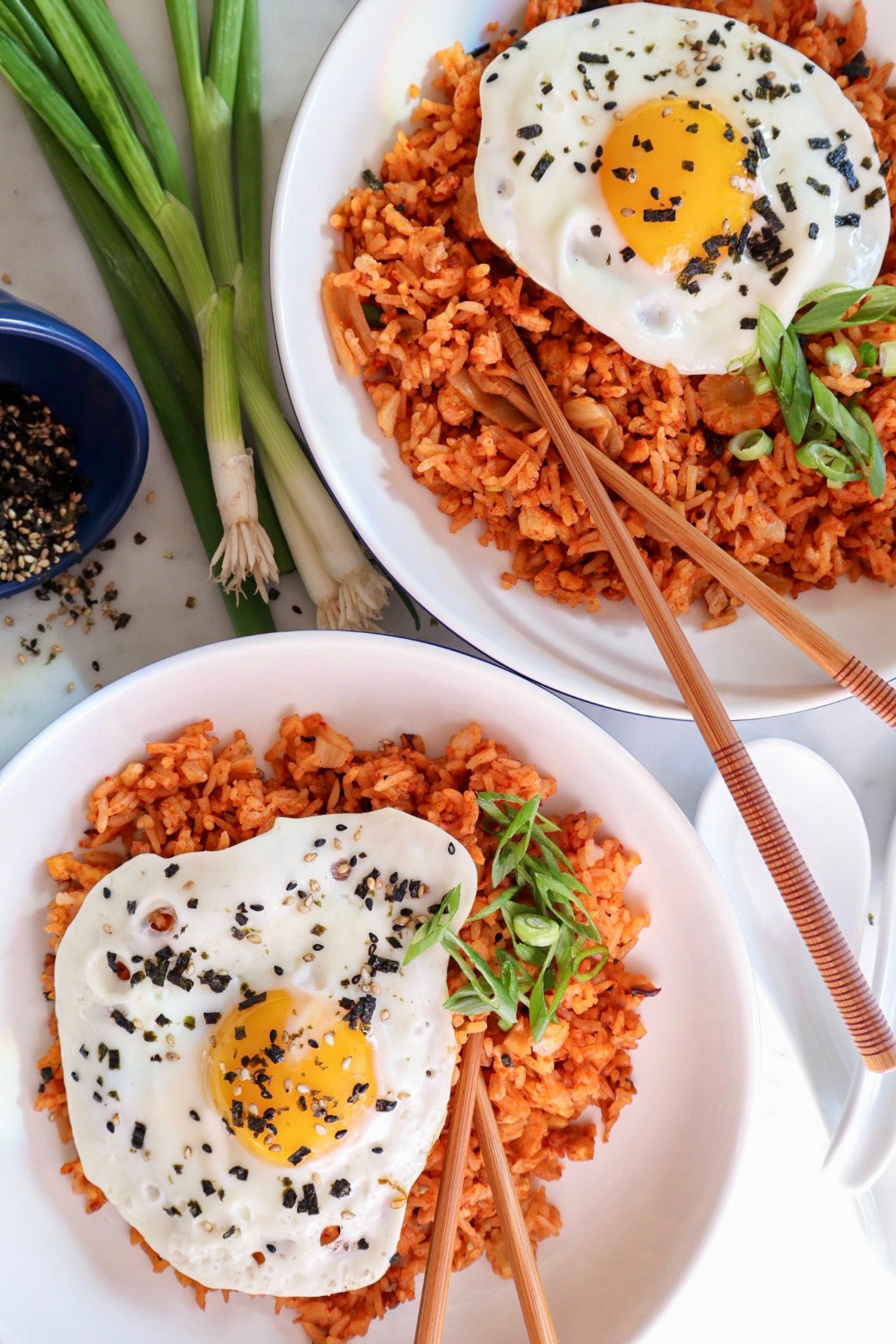 Kimchi Fried Rice with Slightly Crispy Crumbly Tofu