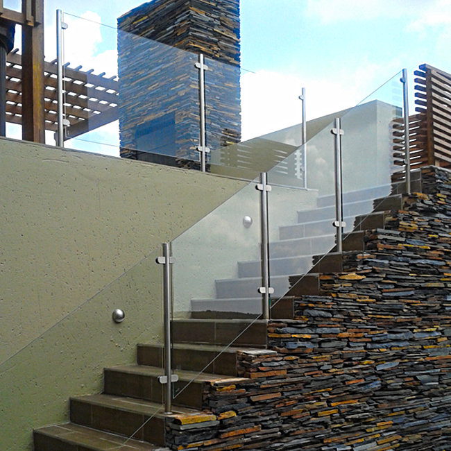 A glass balustrade installed on a staircase