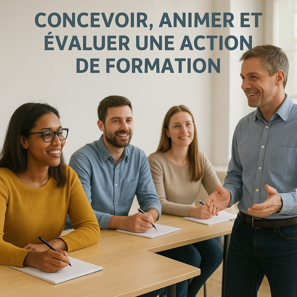 Formateur et stagiaires en formation pour concevoir, animer et évaluer une action de formation