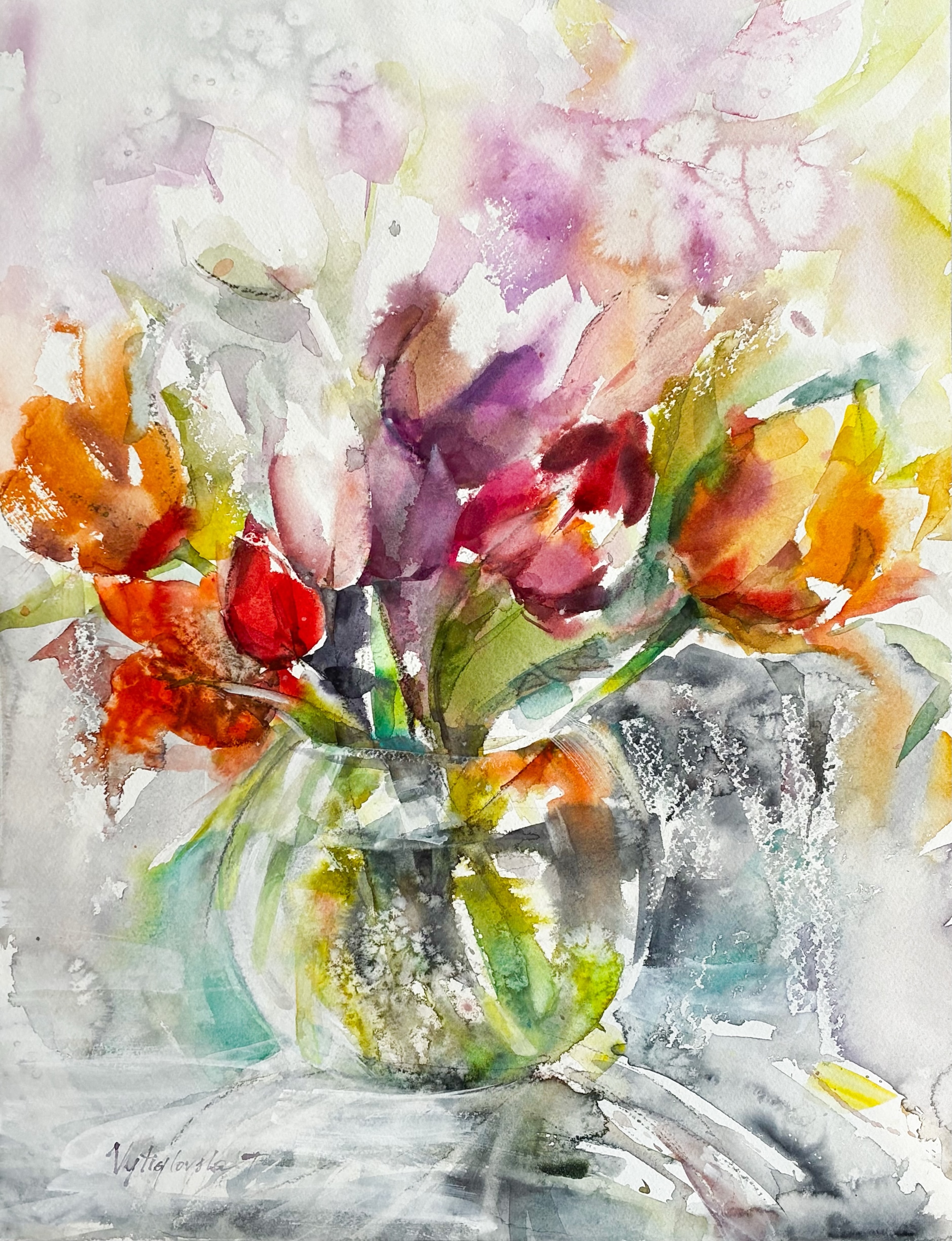 VYTIAGLOVSKA, COLORFUL TULIP, WATERCOLOR