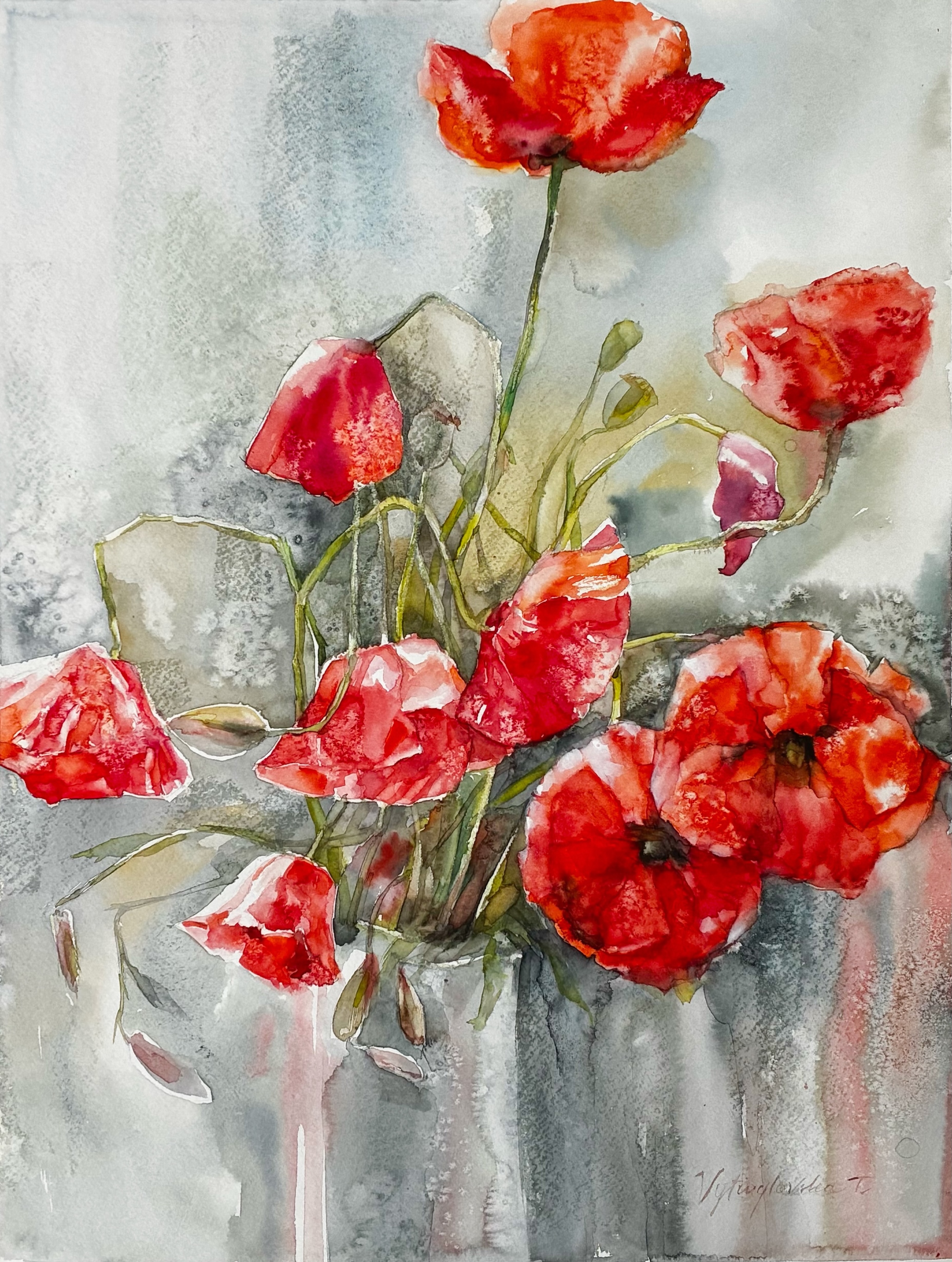 VYTIAGLOVSKA, POPPIES, WATERCOLOR
