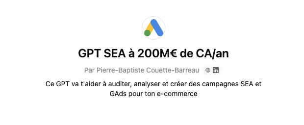 Screenshot de l'écran d'accueil de l'assistant IA pour Google Ads