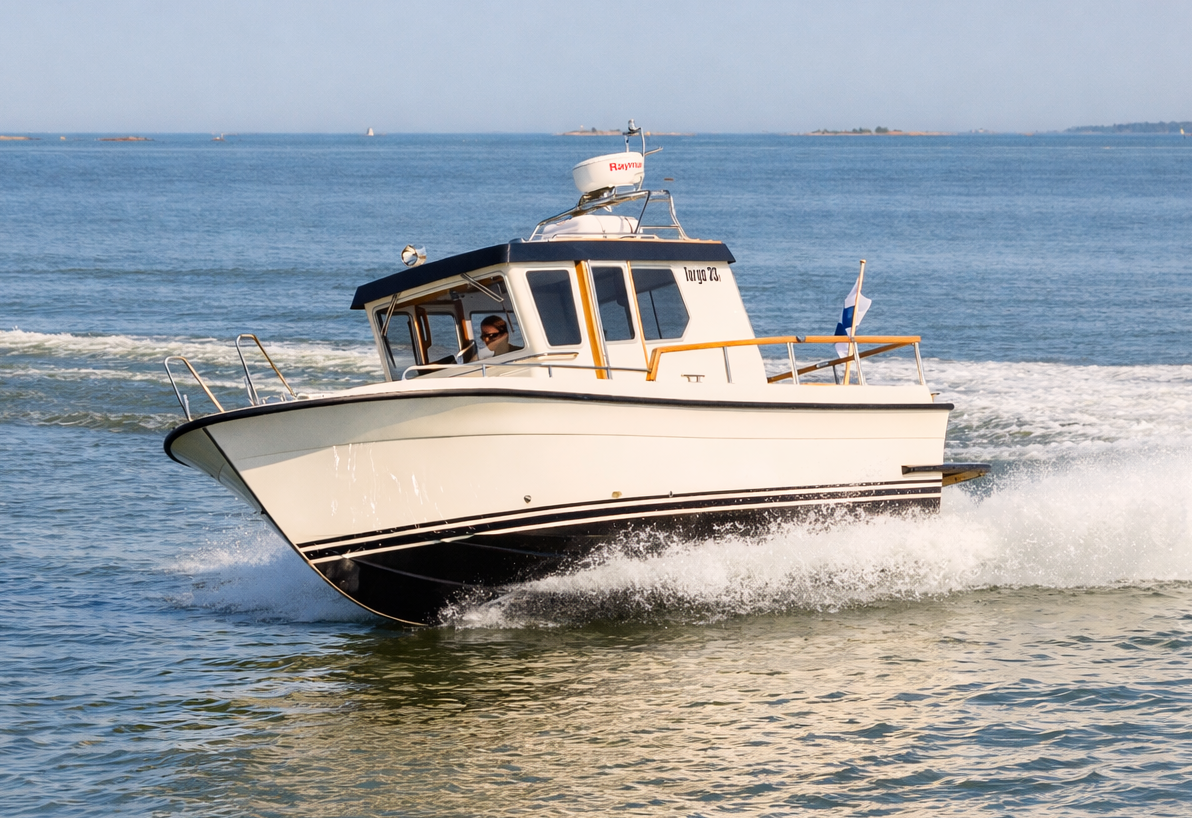 Eine Targa 23.1 auf dem Meer.