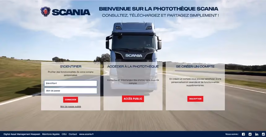 Scania France DAM back-office interface