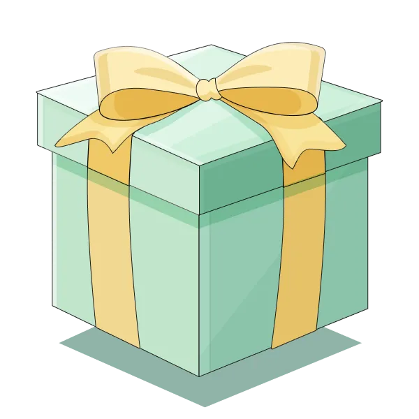 Light green gift box wrapped with a wide yellow ribbon tied in a bow.