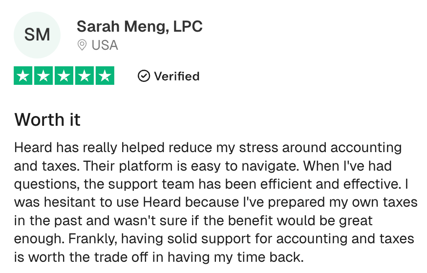 Trustpilot review — Sarah Meng, LPC