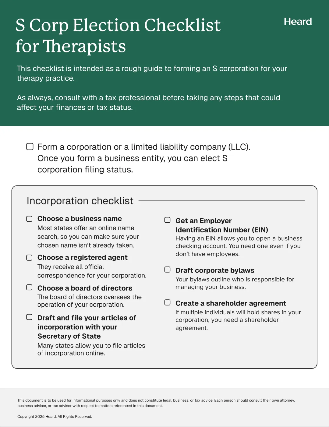 S Corp Election Checklist