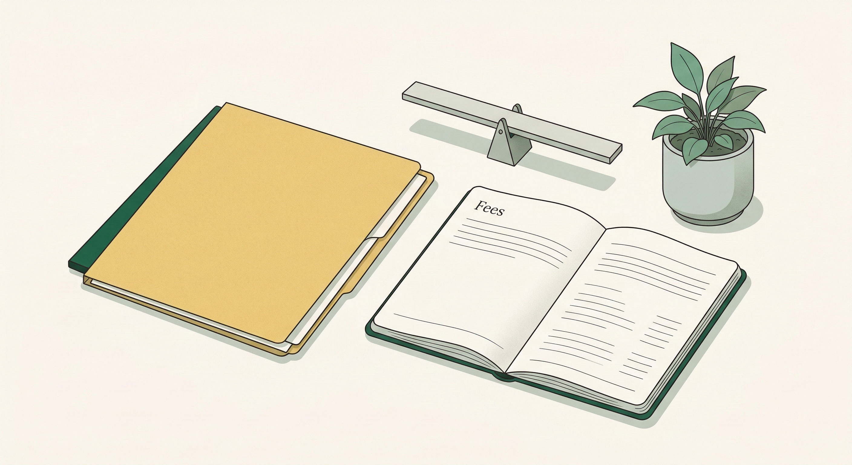 notebook-fees-plant-and-scale-on=table