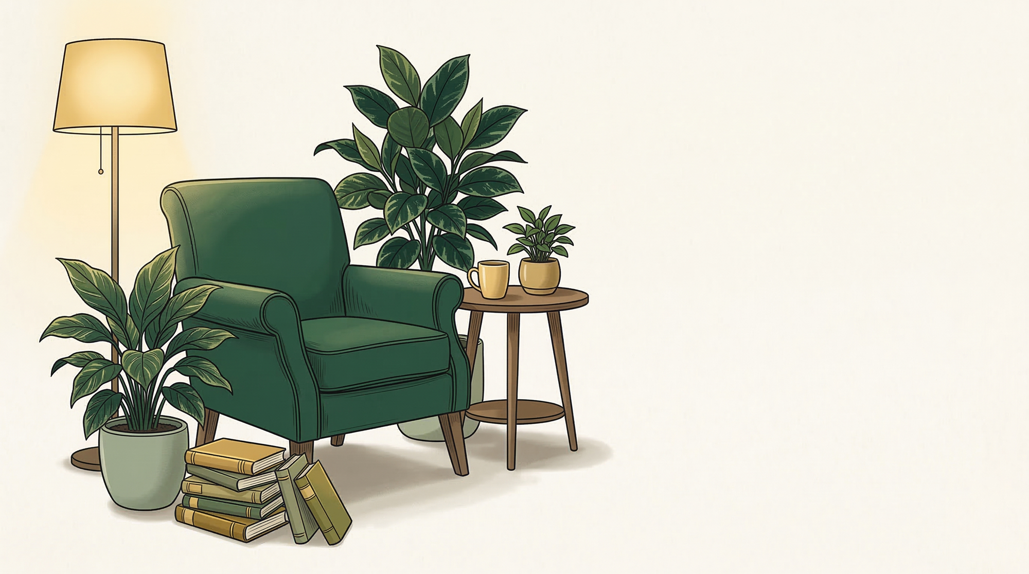 green-armchair-surrounded-by-plants-and-a-lamo
