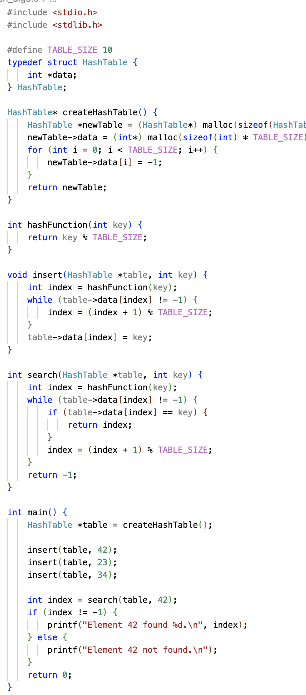 This code demonstrates how to create a hashtable with memory allocation.