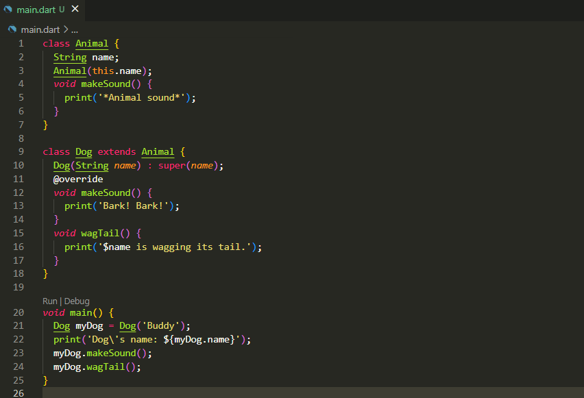 Code displaying class inheritance and polymorphism.