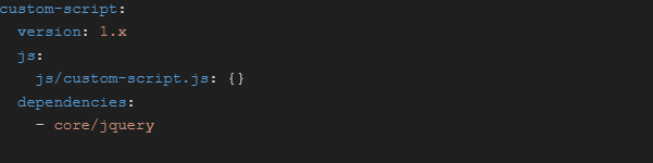 A Drupal library configuration for custom-script.js with core jQuery dependency