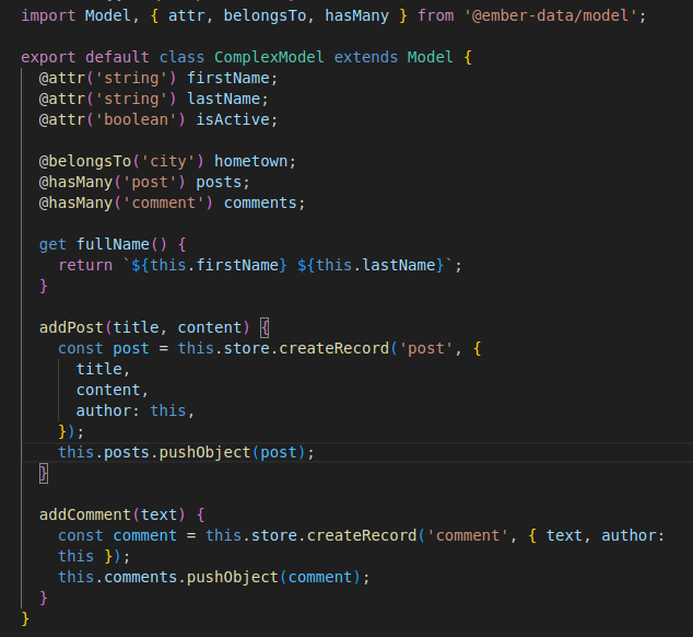 A code that defines an Ember.js model named “ComplexModelâ€.