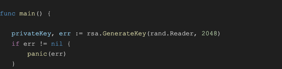 Code showing the creation of private and public keys.