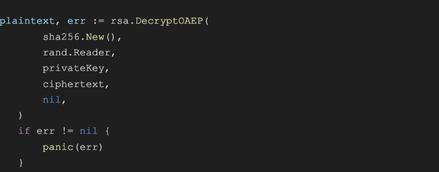 Code showing a secure encryption and decryption using the public and private keys.