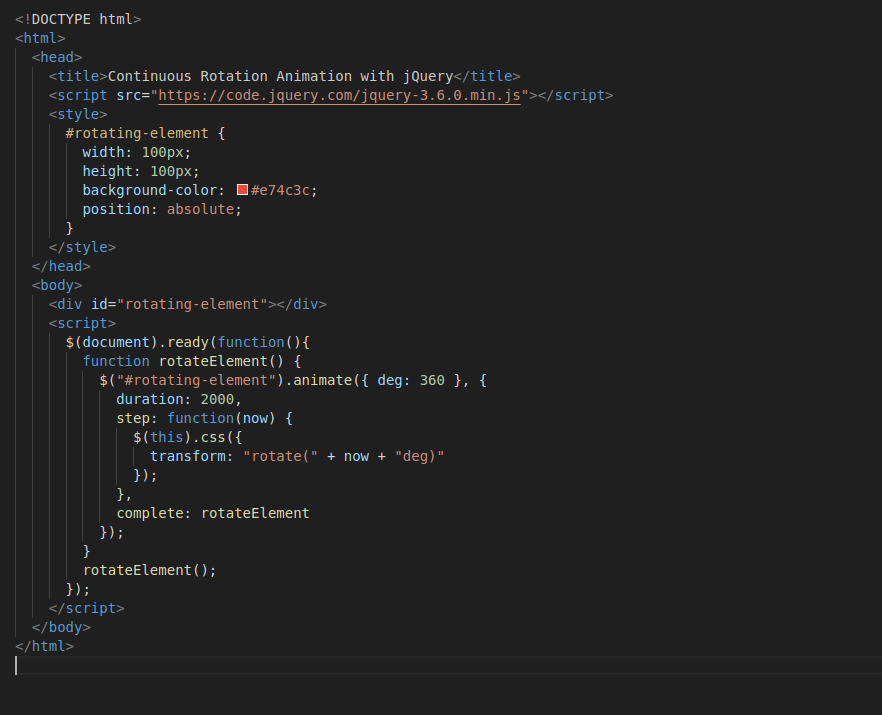 Code created to display an element that rotates continuously when the page is loaded.