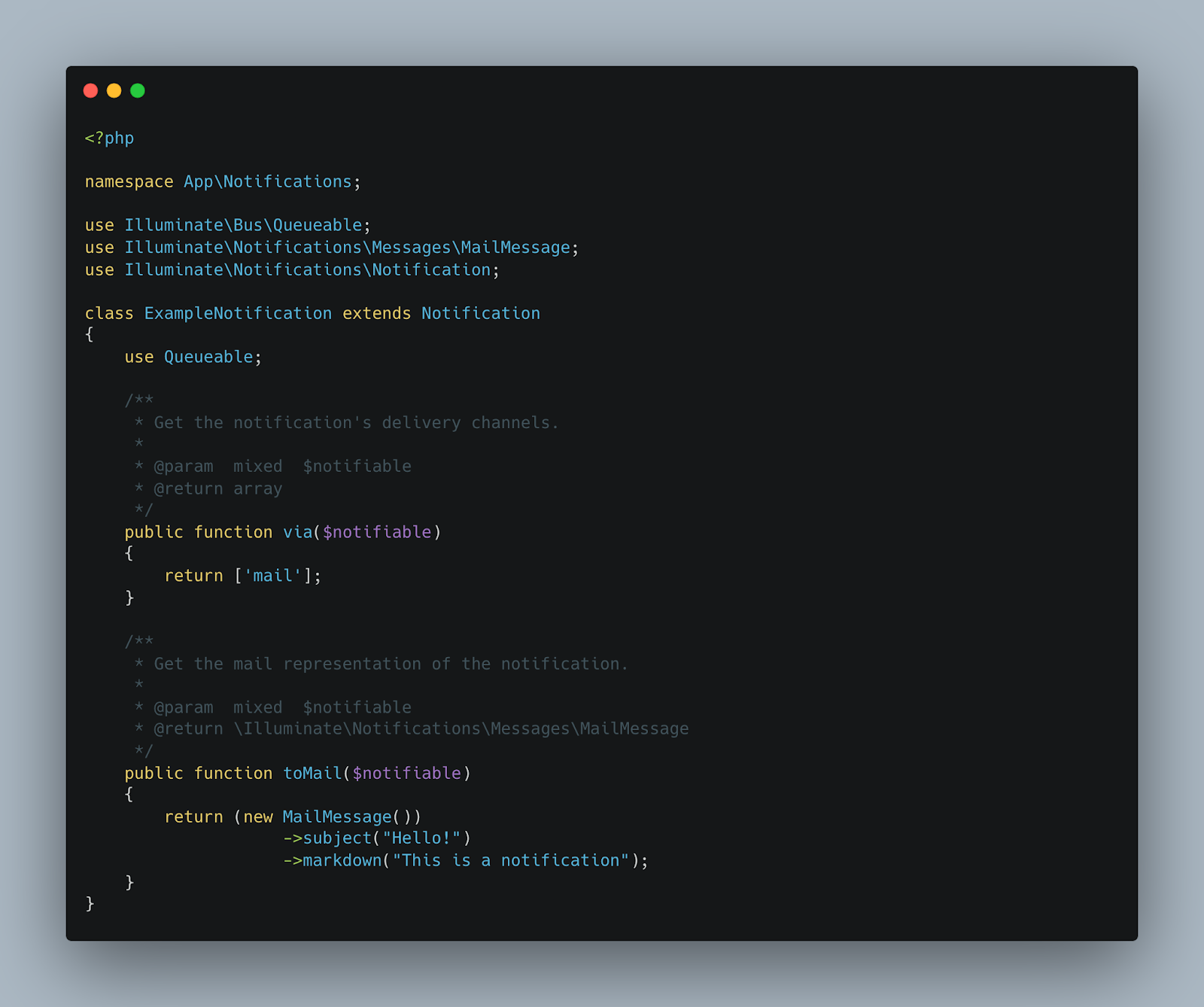 An email notification can be issued at any time from controllers, jobs, or any other section of code and sent via email or other custom channels.