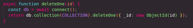 Code used in MongoDB to insert a new record into an established collection, followed by code to delete records.