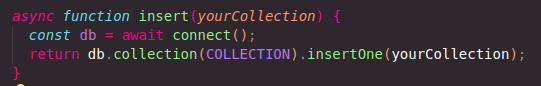 Code used in MongoDB to insert a new record into an established collection, followed by code to delete records.