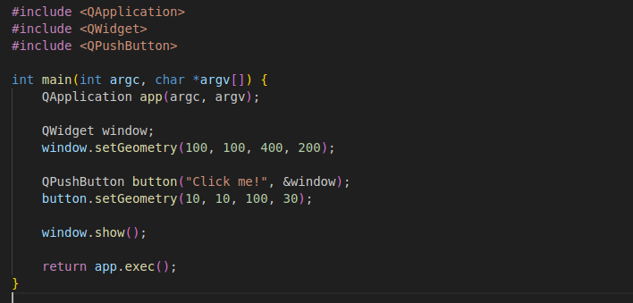 An example of a Qt application with a window and a clickable button.