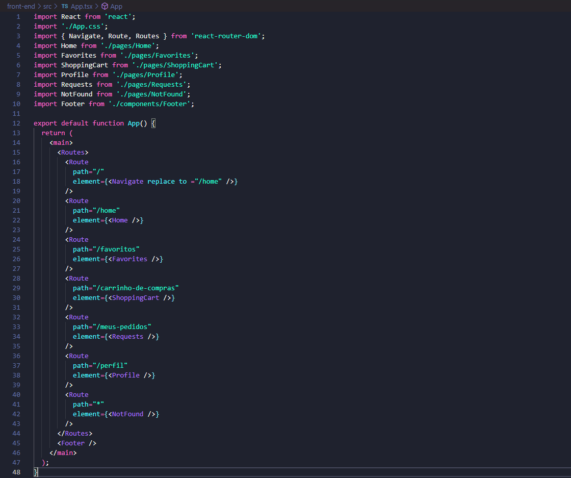 Code creating a route structure using 'react-router-dom' in React.