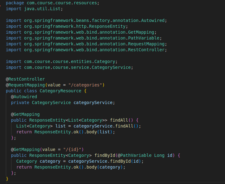 An example of the Resource layer (MVC model) in a 'categories' flow.