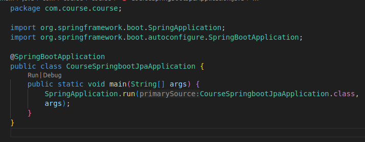 Code showing the main document for the execution of a Spring Boot project, with the necessary functionalities for correct execution.
